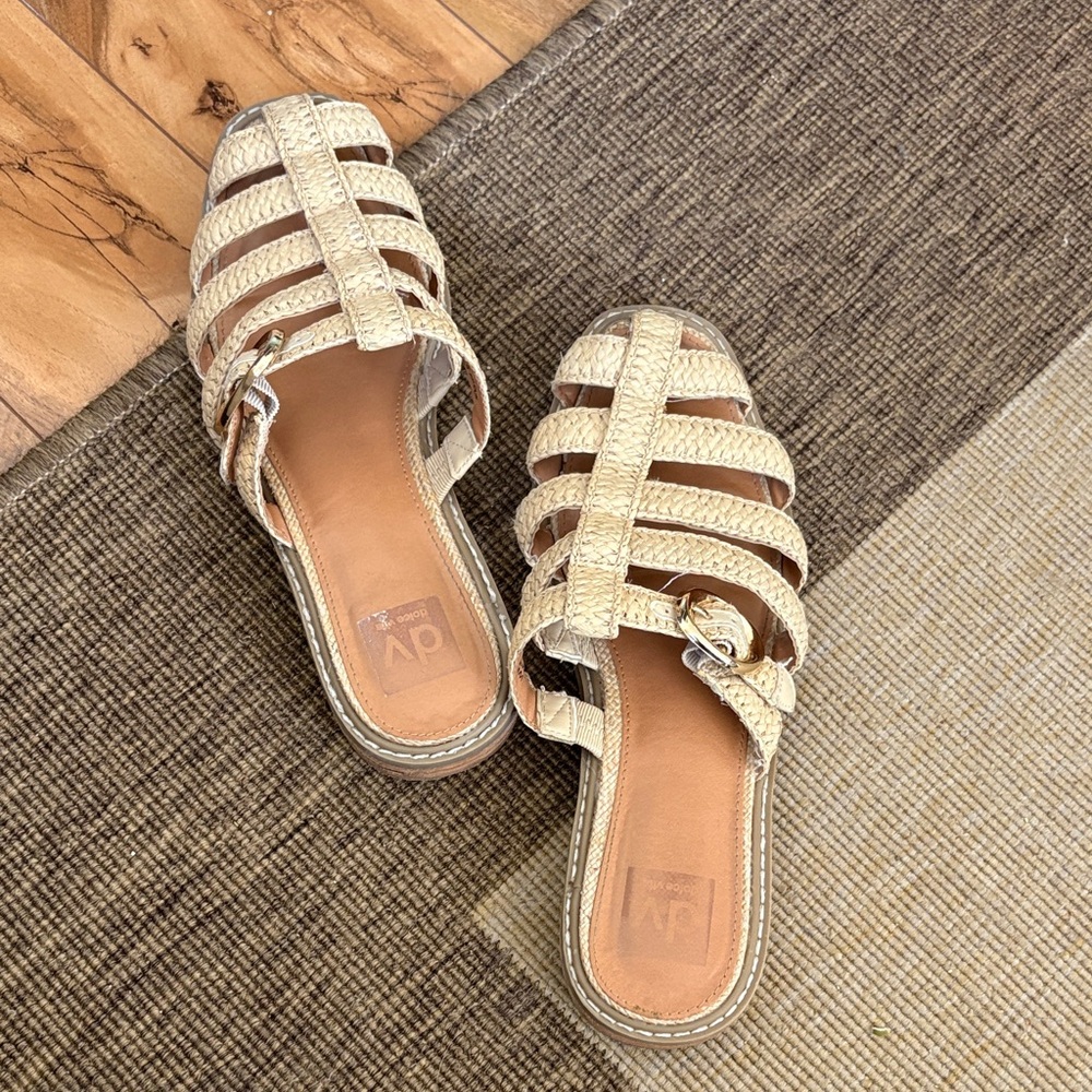Dolce Vita Cream Woven Strappy Slide Sandals